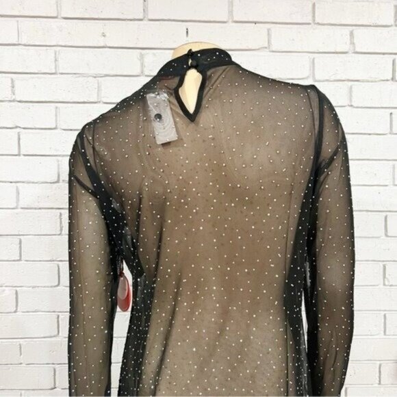 Eva Franco Long‑Sleeve Sheer Mesh Rhinestone Tunic Top, Size M — Statement Layer - Picture 12 of 16